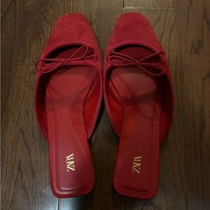 ZARA Red Mules with Bows